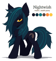 Size: 1119x1200 | Tagged: safe, artist:hioshiru, oc, oc only, oc:nightwish, earth pony, pony, reference sheet, simple background, solo, white background