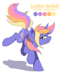 Size: 1002x1200 | Tagged: safe, artist:hioshiru, oc, oc only, oc:golden melody, pony, unicorn, reference sheet, simple background, solo, white background