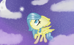 Size: 1024x621 | Tagged: safe, artist:strawberrycupcakes7, oc, oc only, oc:lemon splashes, pegasus, pony, cloud, sky, solo, stars