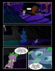 Size: 1275x1650 | Tagged: safe, artist:dsana, spike, dragon, comic:to look after, g4, comic, deleted scene, male, rain, reflection, sad, solo, water