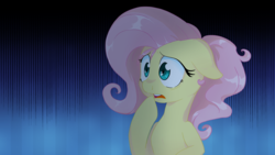 Size: 4800x2700 | Tagged: safe, artist:zlayd-oodles, fluttershy, pony, fanfic:daughter of discord, absurd resolution, bust, covering mouth, emotional, female, floppy ears, gasp, mare, open mouth, portrait, raised hoof, reaction, reaction image, shocked, solo, surprised, video at source, wide eyes