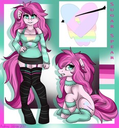 Size: 1400x1500 | Tagged: safe, artist:fur-what-loo, oc, oc only, oc:sugar spear, earth pony, pony, anthro, unguligrade anthro, anthro with ponies, breasts, clothes, commission, female, raised hoof, self paradox, self ponidox, sitting, socks