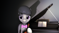 Size: 1024x576 | Tagged: safe, artist:vonklerks, octavia melody, earth pony, pony, g4, 3d, cello, female, musical instrument, piano, poster, shadow, solo, source filmmaker