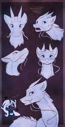 Size: 2480x4808 | Tagged: safe, artist:magnaluna, princess luna, oc, oc:zefiroth, dragon, pony, g4, alternate design, alternate hairstyle, alternate universe, blushing, canon x oc, heart, heart eyes, high res, reference sheet, shipping, spanish, white-haired luna, wingding eyes