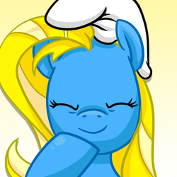Size: 625x625 | Tagged: safe, oc, oc only, oc:twinkiepie, earth pony, pony, crossover, female, hat, mare, smurf hat, smurfette, solo