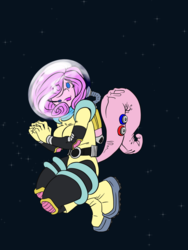 Size: 1200x1600 | Tagged: safe, artist:bastianmage, fluttershy, human, g4, astronaut, female, humanized, scared, solo, space, spacesuit, tailed humanization