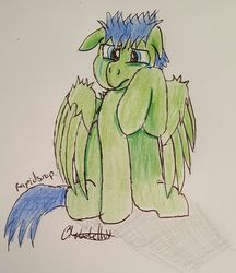 Size: 1243x1440 | Tagged: safe, artist:rapidsnap, oc, oc only, oc:rapidsnap, pegasus, pony, crying, floppy ears, sad, solo, traditional art