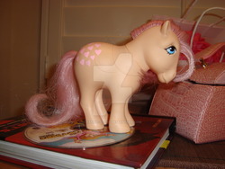 Size: 900x675 | Tagged: safe, artist:faerie-starv, peachy, pony, g1, irl, photo, solo, toy, watermark