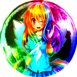 Size: 479x477 | Tagged: safe, artist:jayleet42, rainbow dash, human, g4, bubble, clothes, cute, dashabetes, humanized, moe, one eye closed, open mouth, plaid, pleated skirt, skirt, tailed humanization, winged humanization, wings, wink