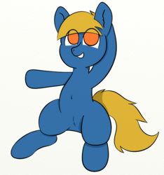 Size: 680x728 | Tagged: safe, artist:leapingriver, oc, oc only, oc:rainy season, pegasus, pony, arm behind head, belly button, ear fluff, female, head scratch, looking at you, no pupils, pointing, pubic fluff, simple background, sitting, smiling, solo, spread legs, spreading, white background