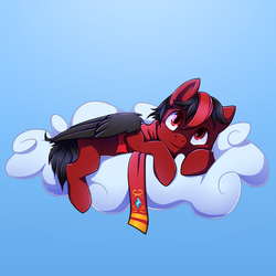 Size: 1500x1500 | Tagged: safe, artist:nenefi, oc, oc only, oc:red pone, pegasus, pony, clothes, cloud, red and black oc, scarf, solo