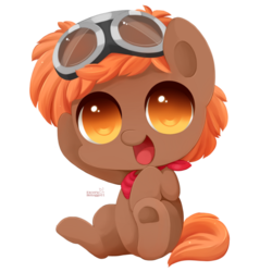 Size: 600x600 | Tagged: safe, artist:exceru-karina, oc, oc only, oc:ramshackle, earth pony, pony, chibi, colored pupils, goggles, solo, underhoof