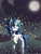 Size: 900x1200 | Tagged: safe, artist:lexx2dot0, oc, oc only, oc:sapphire moonlight, pony, unicorn, bow, commission, female, full moon, glowing horn, hair bow, horn, looking back, magic, mare, mare in the moon, moon, night, open mouth, raised hoof, reflection, smiling, solo