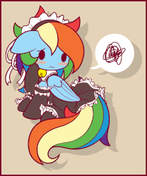Size: 1125x1350 | Tagged: safe, artist:symbianl, rainbow dash, pony, animated, bell, bell collar, blushing, chibi, clothes, collar, cute, dashabetes, embarrassed, female, gif, maid, no nose, pictogram, rainbow dash always dresses in style, rainbow maid, simple background, solo, symbianl is trying to murder us, symbianl's chibis, tan background, •~•