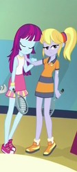 Size: 303x678 | Tagged: safe, cloudy kicks, mystery mint, equestria girls, g4, my little pony equestria girls: friendship games, bracelet, clothes, jewelry, losing, shoes, sneakers, socks, sports dress, tennis, tennis racket