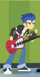 Size: 374x716 | Tagged: safe, screencap, flash sentry, equestria girls, g4, my little pony equestria girls: rainbow rocks, angry, clothes, electric guitar, guitar, jacket, male, musical instrument, pants, shoes, sneakers, solo