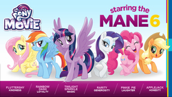 Size: 1920x1080 | Tagged: safe, applejack, fluttershy, pinkie pie, rainbow dash, rarity, twilight sparkle, alicorn, earth pony, pegasus, pony, unicorn, g4, my little pony: the movie, hasbro, mane six, spread wings, twilight sparkle (alicorn)