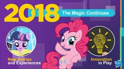 Size: 1200x675 | Tagged: safe, pinkie pie, twilight sparkle, earth pony, pony, unicorn, g4, official, season 8, 2018, confirmed, debate in the comments, hasbro, hype, it begins, logo, my little pony logo, pony history, stock vector, the magic continues, the ride never ends