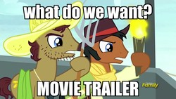 Size: 1280x720 | Tagged: safe, edit, edited screencap, screencap, beuford, mccree, appleoosa's most wanted, g4, my little pony: the movie, season 5, angry mob, background pony, hat, hoof hold, image macro, meme, pitchfork, torch