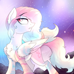 Size: 2000x2000 | Tagged: safe, artist:zaphyray, oc, oc only, oc:star chaser, pegasus, pony, chest fluff, female, high res, mare, night, shooting star, solo