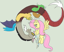 Size: 1280x1039 | Tagged: safe, artist:littlemisswrecker, discord, fluttershy, g4, female, male, ship:discoshy, shipping, straight, watermark