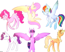 Size: 1512x1203 | Tagged: safe, artist:poppy-opium, applejack, fluttershy, pinkie pie, rainbow dash, rarity, twilight sparkle, alicorn, pony, g4, mane six, simple background, transparent background, twilight sparkle (alicorn)