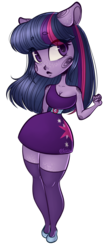 Size: 608x1414 | Tagged: safe, artist:felcia, twilight sparkle, anthro, g4, clothes, curvy, dress, female, hourglass figure, impossibly thin waist, shoes, simple background, socks, solo, thigh highs, thighlight sparkle, thunder thighs, transparent background