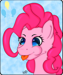 Size: 2874x3402 | Tagged: safe, artist:salamishowdown, pinkie pie, earth pony, pony, g4, bust, cutie mark, female, high res, portrait, raspberry, simple background, solo, tongue out