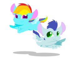 Size: 4992x3824 | Tagged: safe, artist:glitterstar2000, rainbow dash, soarin', pegasus, pony, g4, absurd resolution, chibi, duo, female, flying, male, shadow, ship:soarindash, shipping, simple background, smiling, straight, transparent background