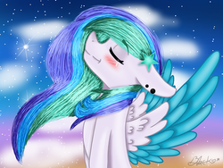 Size: 530x398 | Tagged: safe, artist:rainbowcupcake122, oc, oc only, oc:electronic frezze, pegasus, pony, eyes closed, solo, spread wings