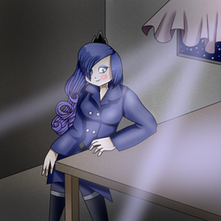 Size: 682x682 | Tagged: safe, artist:glenray35, princess luna, human, g4, clothes, female, humanized, moonlight, solo, table