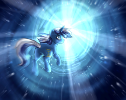 Size: 1288x1024 | Tagged: safe, artist:not-ordinary-pony, minuette, pony, unicorn, g4, female, floating, looking at you, looking back, mare, portal, solo, time portal, time travel