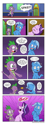 Size: 2669x7000 | Tagged: safe, artist:raph13th, spike, starlight glimmer, trixie, dragon, pony, unicorn, comic:glim glam and pals, g4, absurd resolution, comic, dialogue, eyes closed, female, innuendo, mare, open mouth, the amazing trio of friendship, tumblr comic, twilight's castle, wide eyes