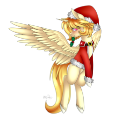 Size: 2485x2389 | Tagged: safe, artist:ohhoneybee, oc, oc only, oc:prince lionel, alicorn, pony, alicorn oc, clothes, costume, hat, high res, male, santa costume, santa hat, simple background, solo, stallion, transparent background
