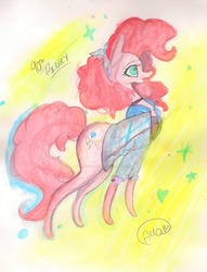 Size: 1024x1343 | Tagged: safe, artist:celestial-meadows, pinkie pie, earth pony, pony, g4, clothes, female, shirt, solo, traditional art