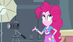 Size: 1904x1090 | Tagged: safe, screencap, pinkie pie, equestria girls, g4, my little pony equestria girls, balloon, bracelet, camera, clothes, female, jewelry, light umbrella, skirt, solo