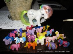 Size: 600x450 | Tagged: safe, artist:sootness, applejack (g1), bow tie (g1), confetti (g1), firefly, majesty, parasol (g1), posey, sundance, surprise, g1, clay, female, irl, photo, sculpture, toy, traditional art