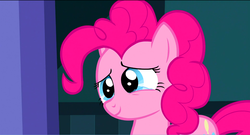 Size: 1360x736 | Tagged: safe, screencap, pinkie pie, earth pony, pony, baby cakes, g4, female, heartwarming, mare, smiling, solo, teary eyes