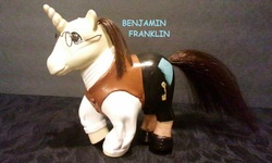 Size: 960x576 | Tagged: safe, artist:dannabats, pony, g3, benjamin franklin, comic sans, customized toy, irl, photo, ponified, solo, toy