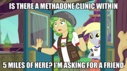 Size: 978x550 | Tagged: safe, edit, edited screencap, screencap, derpy hooves, sandalwood, equestria girls, g4, my little pony equestria girls: legend of everfree, background human, drugs, eco kid insults, image macro, meme