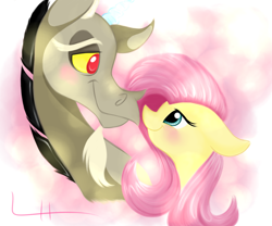 Size: 1200x1000 | Tagged: safe, artist:lcpegasister75, discord, fluttershy, g4, blushing, cute, discute, female, male, ship:discoshy, shipping, straight