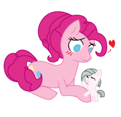 Size: 491x473 | Tagged: safe, artist:cometdust, pinkie pie, oc, g4, blushing, heart, ms paint, next generation, no pupils, pixel art, simple background, white background