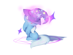 Size: 1280x960 | Tagged: safe, artist:md-spectre934, trixie, pony, unicorn, g4, blushing, clothes, cute, diatrixes, female, filly, filly trixie, hat, mare, open mouth, raised hoof, simple background, sitting, solo, sparkles, trixie's hat, white background