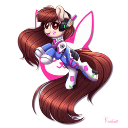 Size: 897x900 | Tagged: safe, artist:confetticakez, pony, crossover, d.va, happy, looking at you, overwatch, ponified, simple background, solo, whisker markings, white background