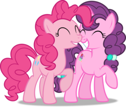 Size: 4500x3851 | Tagged: safe, artist:dashiesparkle, artist:slb94, pinkie pie, sugar belle, earth pony, unicorn, g4, absurd resolution, boop, cute, eyelashes, eyes closed, female, grin, gritted teeth, lesbian, noseboop, pink, ship:sugarpie, shipping, simple background, smiling, teeth, transparent background, vector, waifu