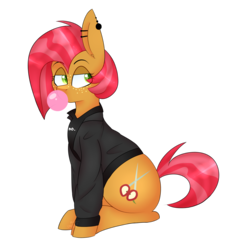 Size: 1280x1399 | Tagged: safe, artist:universe-fairy, babs seed, pony, g4, bubblegum, clothes, ear piercing, female, food, gum, older, piercing, punk, simple background, sitting, solo, transparent background