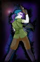 Size: 1048x1620 | Tagged: safe, artist:verbose, rarity, equestria girls, g4, a tale too far, airsoft, female, ponytail, shooting for friendship, solo, trigger discipline