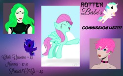 Size: 2560x1600 | Tagged: safe, artist:rottenbabe, princess celestia, princess luna, oc, oc:soothing aloe, g4, commission info, digital art, doodle, esmeraude, jojo's bizarre adventure, sailor moon (series), sketch, trish una