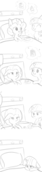 Size: 792x3168 | Tagged: safe, artist:tjpones, pinkie pie, twilight sparkle, alicorn, earth pony, pony, g4, bed, birthday, birthday cake, birthday card, cake, candle, comic, cupcake, feels, food, getting old, grayscale, hat, hospital, immortality blues, implied death, iv drip, lying, magic, monochrome, on back, party hat, sad, simple background, smiling, telekinesis, twilight sparkle (alicorn), white background