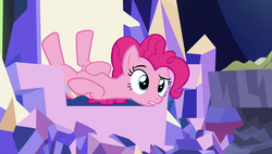 Size: 1920x1090 | Tagged: safe, screencap, pinkie pie, earth pony, pony, g4, the lost treasure of griffonstone, female, lying down, mare, on back, solo, throne room, twilight's castle
